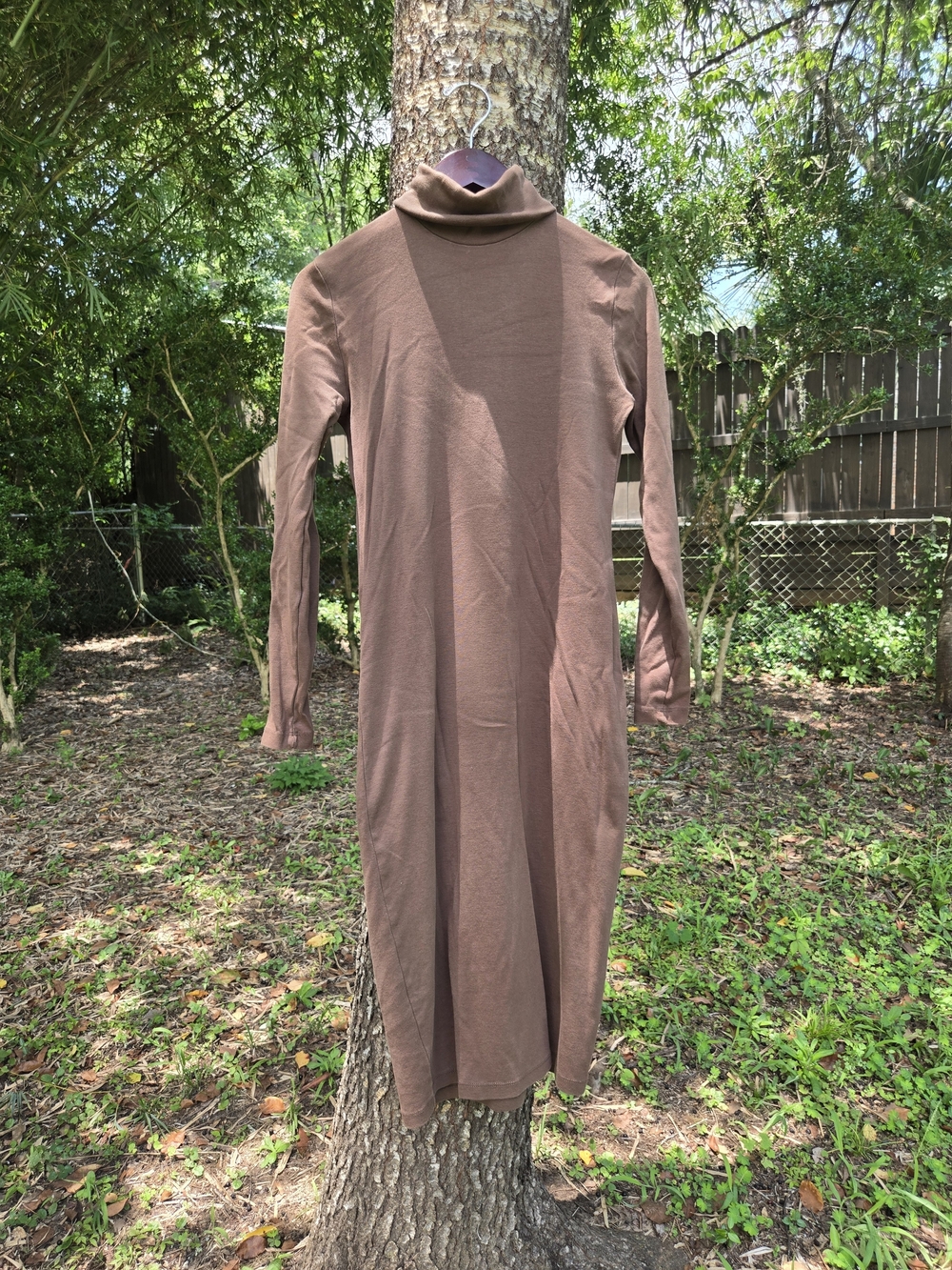 KOTN Brown Long-Sleeve Turtleneck Midi Dress